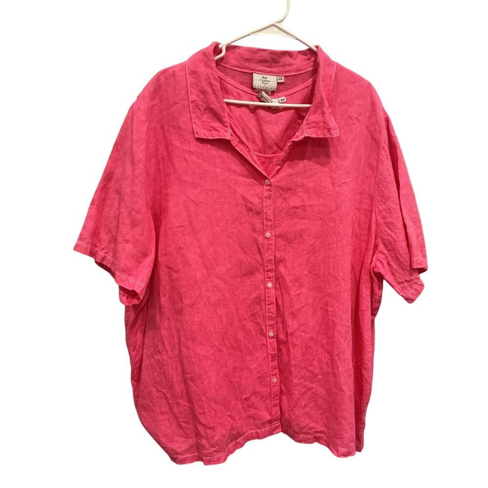 Hot Cotton Womens Linen Shirt Set Plus Size 3X Bright Pink Boho Lagenlook Beach